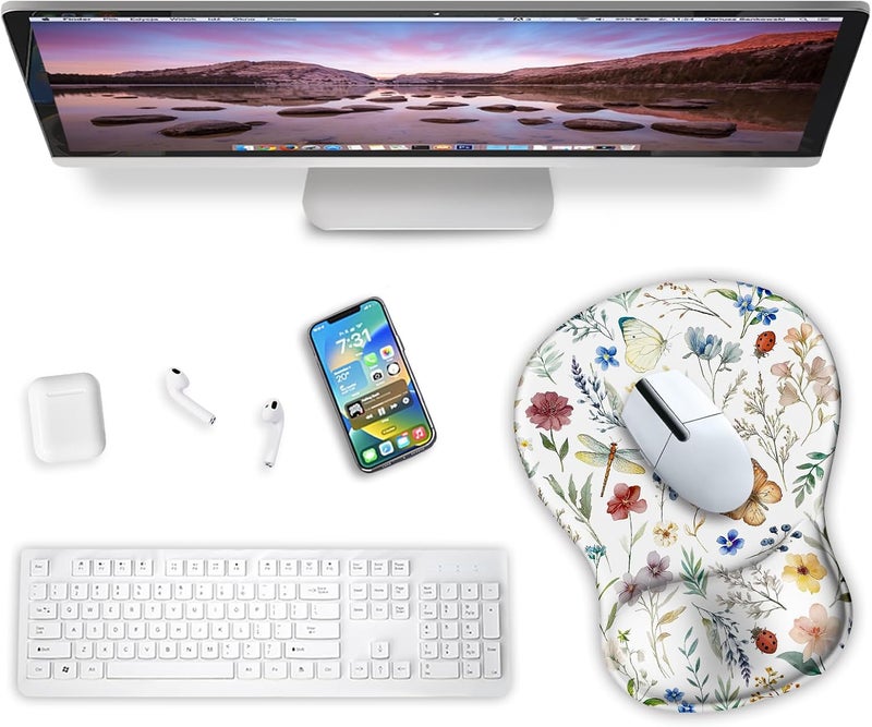 Blusabaca Mouse Pad with Wrist Rest, Butterfly Flower Ergonomic Mousepad Wrist Support for Desk, Gaming Mousepads for Wireless Mouse Computer Laptop Work Home Desk Accessories Office Supplies Decor - Image 4